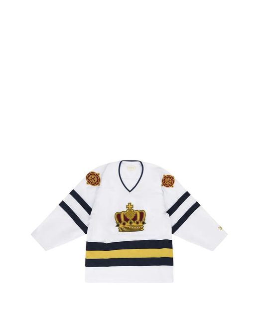 Aimé Leon Dore White T-Shirt Rayé À Patch Couronne for men