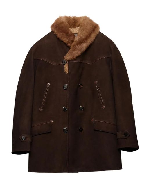 Prada Brown Shearling-Collar Suede Jacket for men