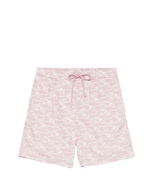 Paul & Shark Pink Shark-Print Swim Shorts for men