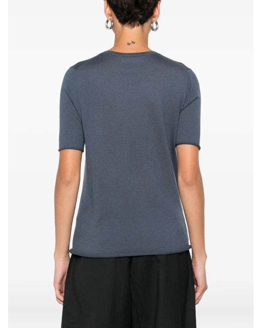 Lisa Yang Blue Cashmere Crew-Neck T-Shirt