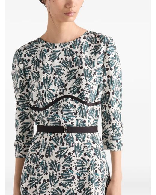 Prada Gray Robe Imprimée À Coupe Longue