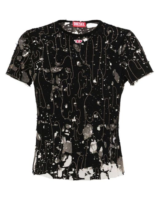 DIESEL Black T-Uncyna T-Shirt in Distressed-Optik