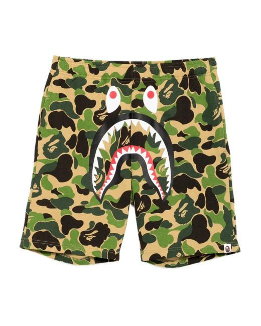 A Bathing Ape Green Graphic-Printed Shorts for men