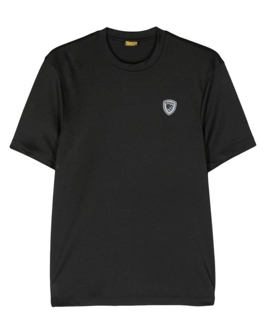 Blauer Strukturiertes T-Shirt mit Logo-Print in Black für Herren
