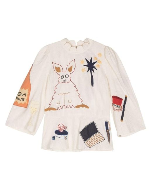 Stella Nova Natural Circus Motif-embroidered Blouse