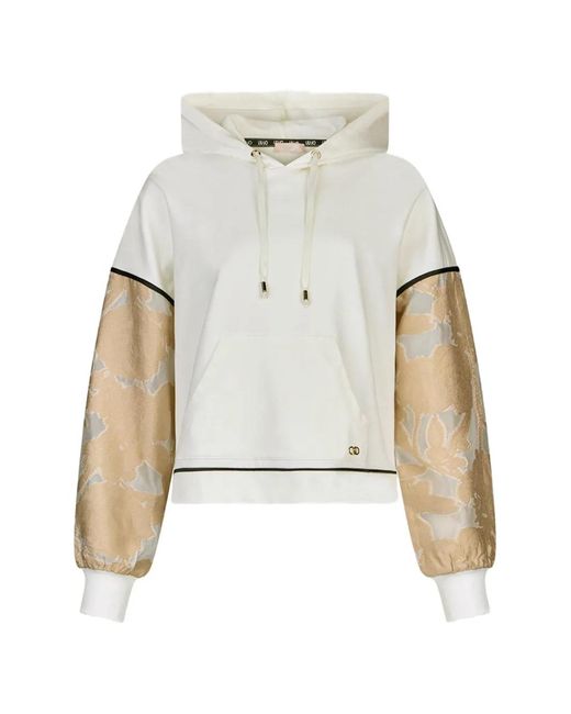 Liu Jo White Floral-Jacquard Panelled Hoodie