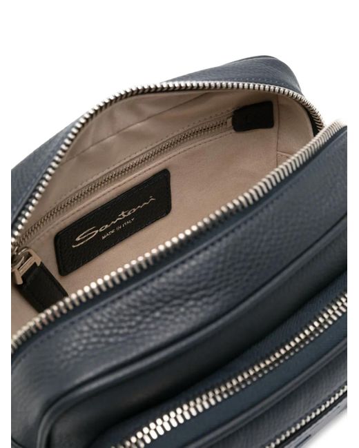 Santoni Black Tumbled Leather Shoulder Bag for men