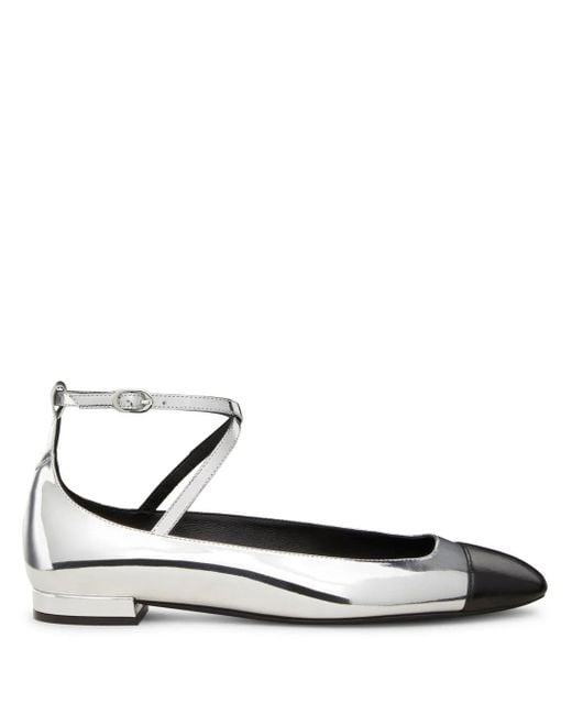 Stuart Weitzman White Patent Leather Ankle-Strap Ballerina Flats