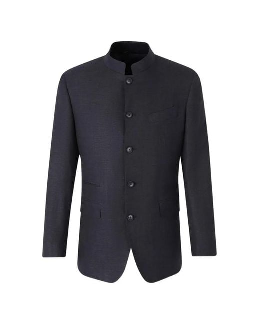 Atelier Munro Blue Nehru-Collar Button-Up Jacket for men