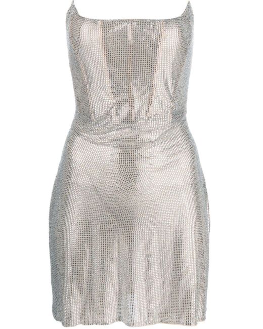 GIUSEPPE DI MORABITO Gray Rhinestone-embellished Strapless Minidress