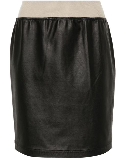 Frenckenberger Black Elasticated-waist Leather Mini Skirt