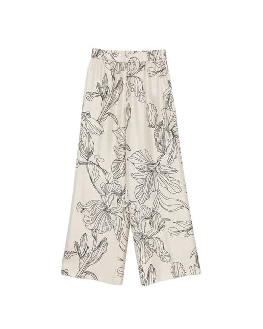 ROSSO35 White Floral-Print Palazzo Pants