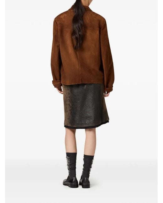 Miu Miu Brown Waxed Suede Leather Blouson Jacket