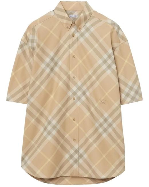 Burberry Natural Neutral Checked Cotton Shirt - Men's - Mother Of Pearl/cotton for men