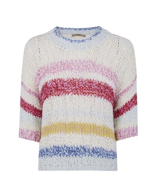 Nuur Gray Striped Open-Knit Sweater