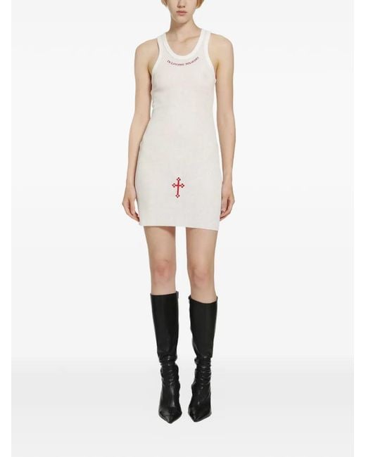 Daisy London White Embroidered Ribbed Mini Dress