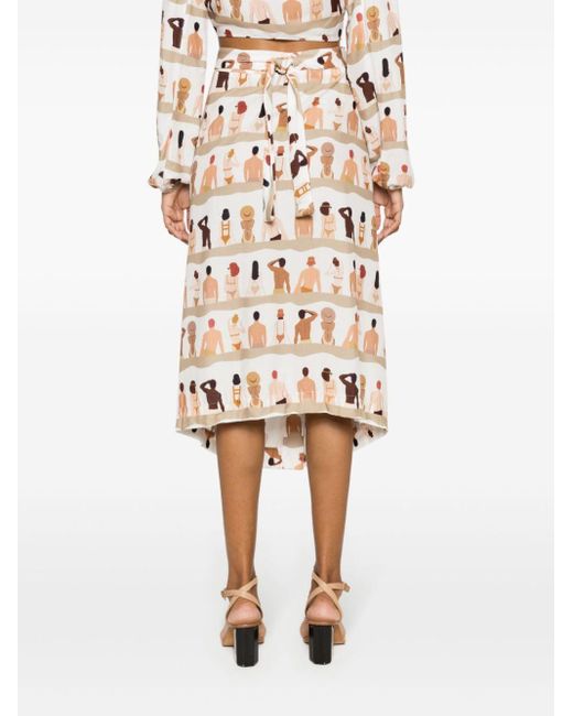 Amir Slama White Graphic-print Wrap Midi Skirt