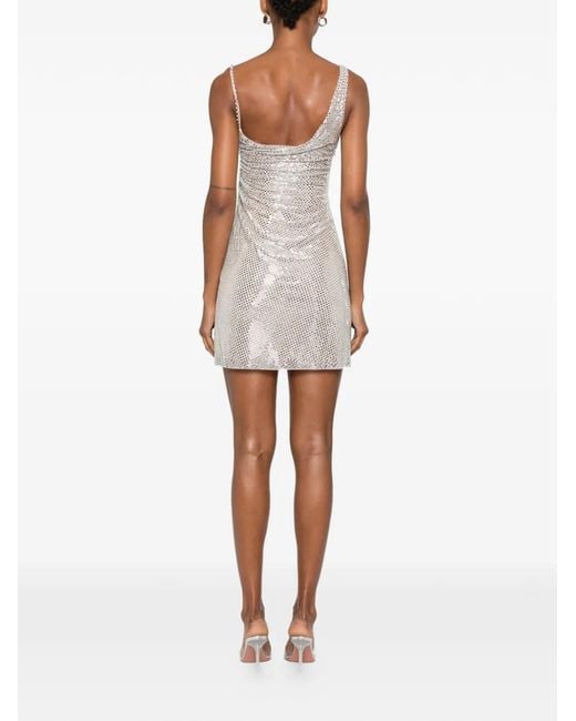 Self-Portrait White Rhinestone-Embellished Ruched Mini Dress
