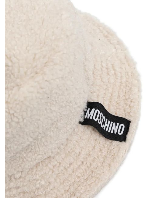 Moschino White Texture Logo-Patch Hat