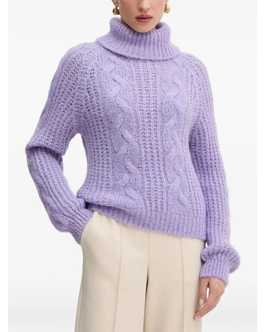 Morgan Purple Cable-Knit Roll-Neck Sweater