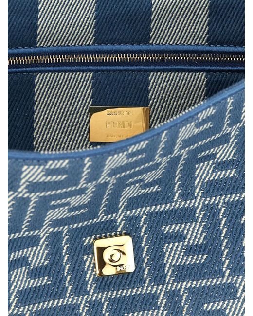 Borsa A Spalla Baguette Media di Fendi in Blue