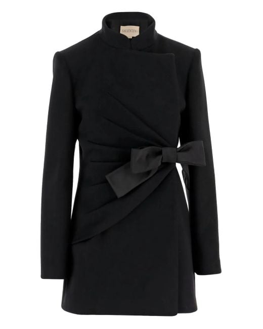 Valentino Garavani Black Bow-Detail Wool-Blend Coat