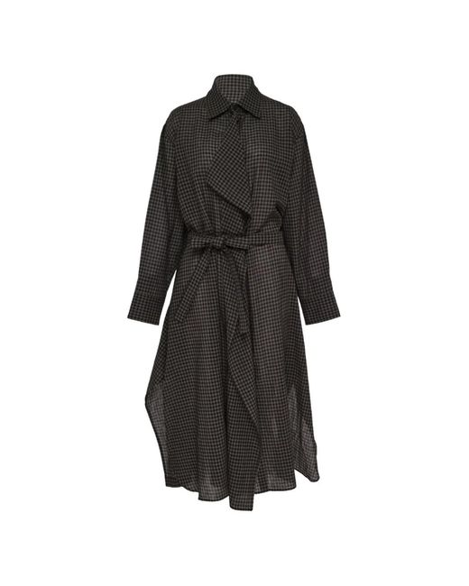 Yohji Yamamoto Black Gingham Belted Shirt Maxi Dress