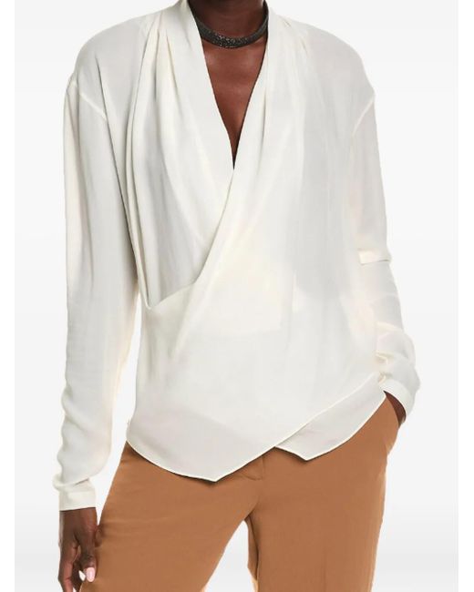 Brunello Cucinelli White Draped Cowl-Neck Blouse