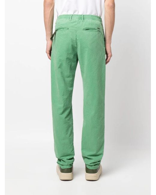 Incotex Green Striped Straight-Leg Trousers for men