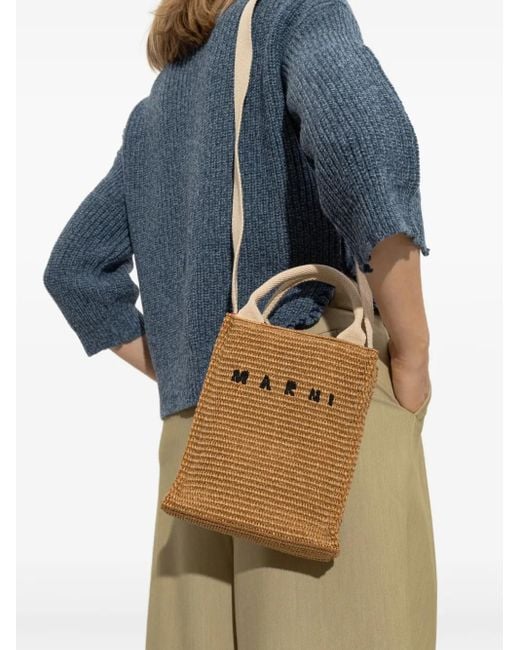Marni White Woven Raffia Tote Bag
