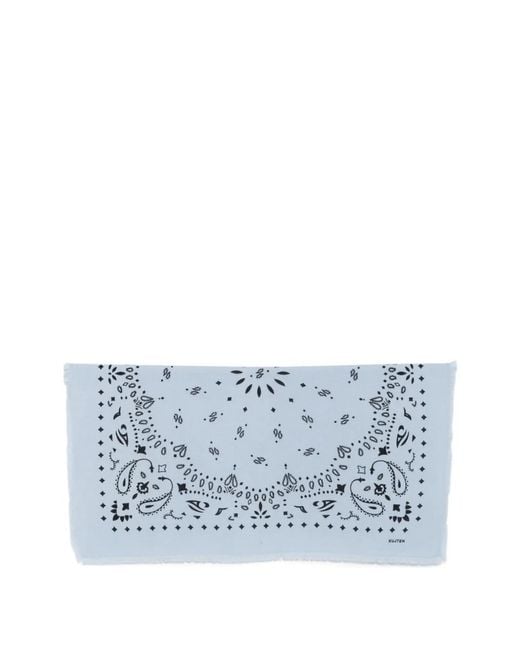 Kujten Blue Paisley-Print Frayed-Edge Scarf