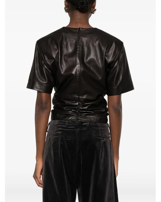 Magda Butrym Black Rose-Embellished Leather Top