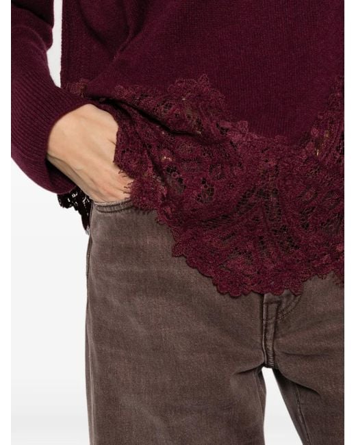 Ermanno Scervino Purple Lace-Embellished Boat-Neck Sweater