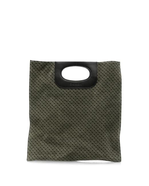 Gherardini Green Monogram-Pattern Leather-Trim Tote Bag