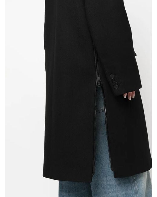 Gauchère Black Single-Breasted Wool-Silk Blend Coat