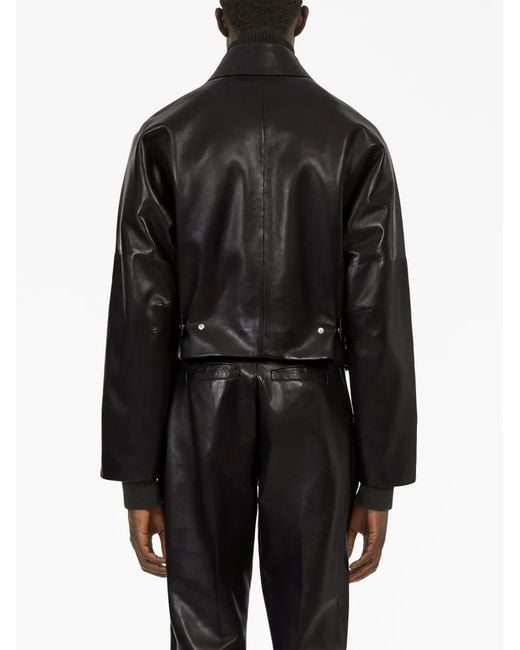 Ferragamo Black Contrasting-Panels Zip-Up Leather Jacket for men