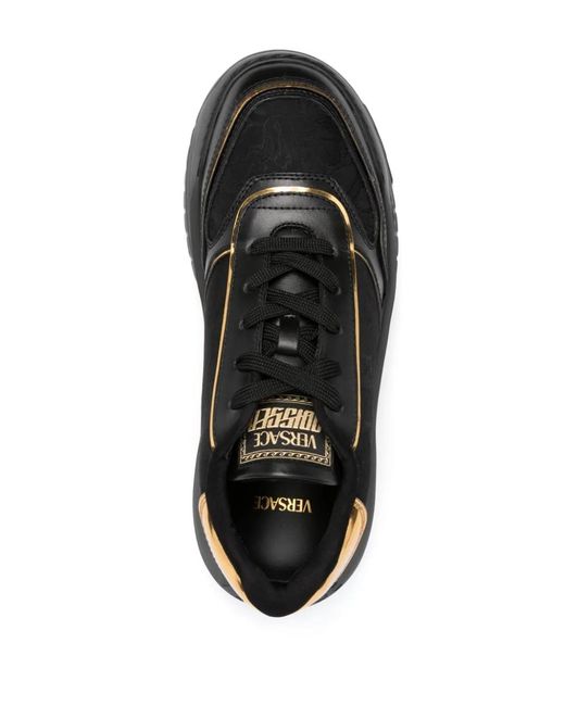 Versace Black Logo Metallic Trim Sneakers for men
