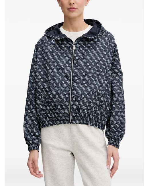 Guess Blue Monogram-Print Hooded Jacket