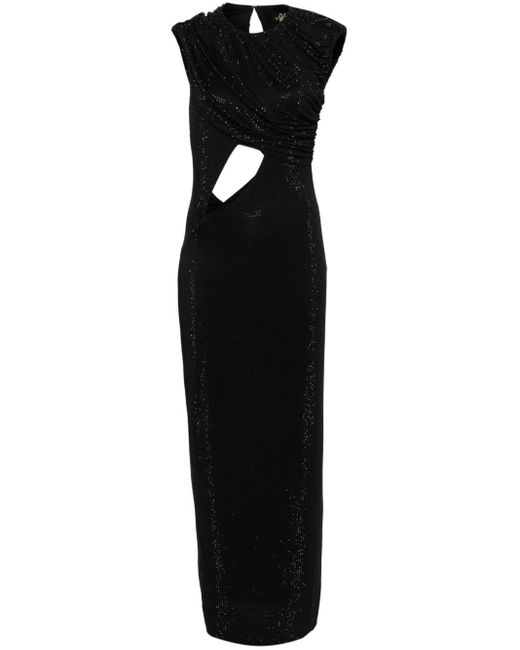 De La Vali Black Mousseline Rhinestoned Maxi Dress