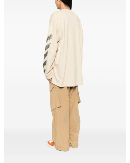 Off-White c/o Virgil Abloh Natural Logo-Embroidered Long-Sleeved T-Shirt for men