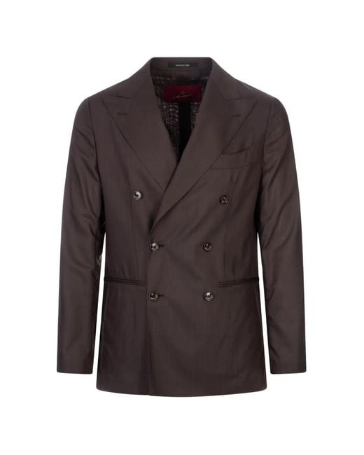 Montecore Brown Double-Breasted Peak-Lapel Blazer for men