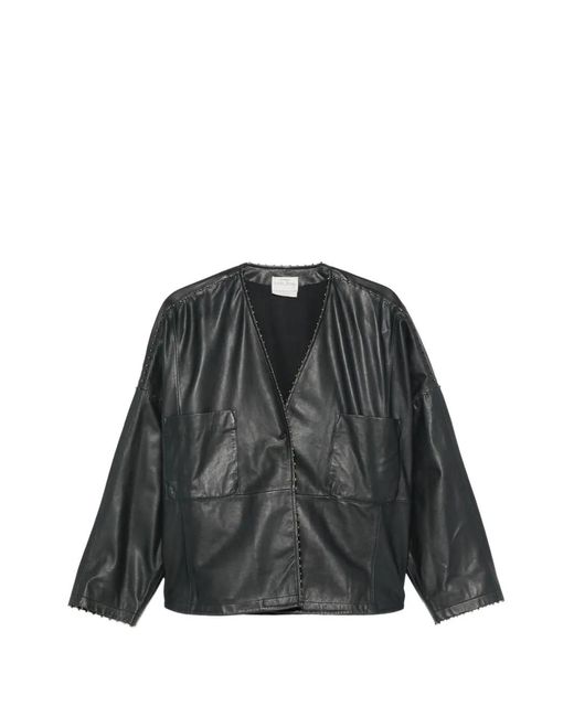Forte_forte Black Bead-Embellished Leather Jacket