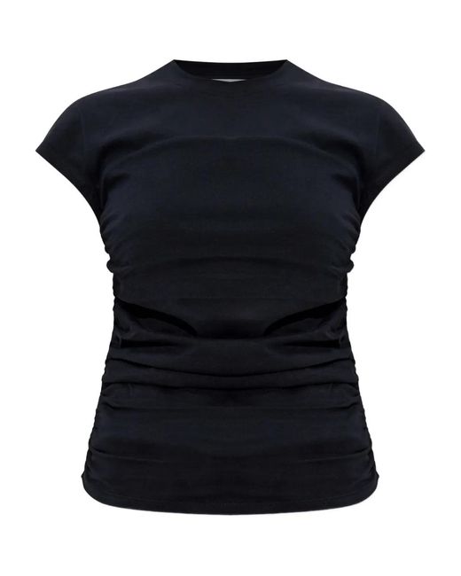 Isabel Marant Black Gathered-Detail Cotton T-Shirt