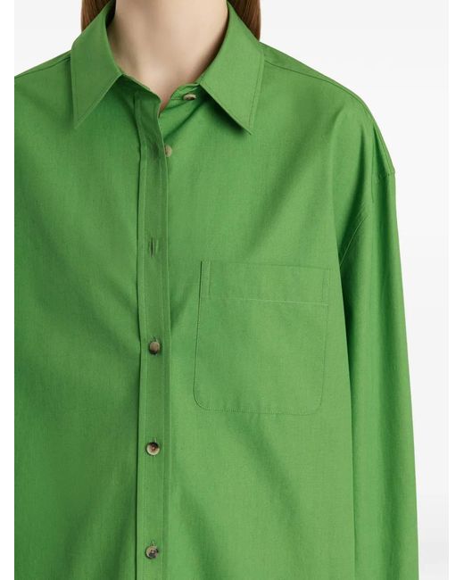 Khaite Green Front Pocket Long-Sleeve Shirt