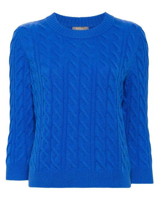 Pull en cachemire à tricot torsadé N.Peal Cashmere en coloris Blue