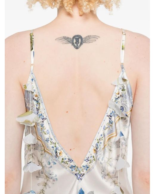 Camilla Zijden Jurk Met Bloemen- En Vlinderprint in het White