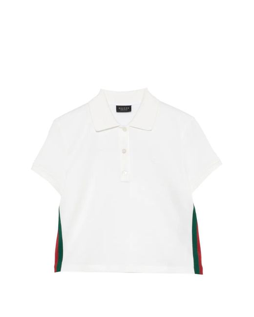 Gucci White Web-Stripe Ribbed Polo Top