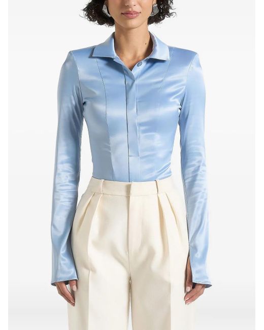 Manière De Voir Louise ワイドショルダーシャツボディスーツ Blue
