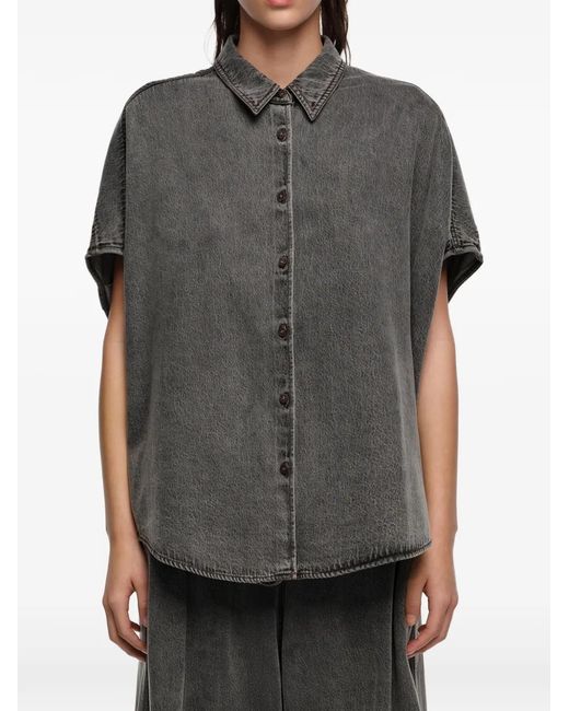 Bimba Y Lola Gray Buttoned Short-Sleeve Shirt