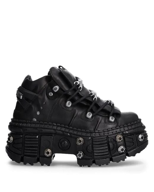New Rock Black Studded Platform Sneakers